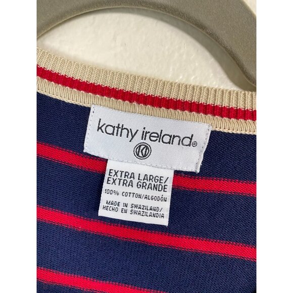 Kathy Ireland Blue Red Striped Cardigan Sweater Womens XL Preppy tennis Button - Picture 12 of 14